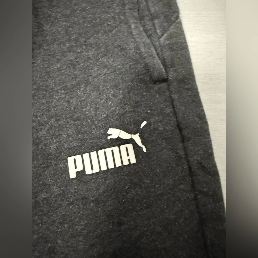 Puma Grey Fleece Lined Sweatpants Women’s Large Logo Lounge Joggers - Picture 3 of 8